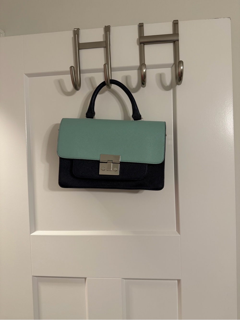 Two-Tone Top-Handle with Detachable Strap Women’s Bag - Mint & Navy